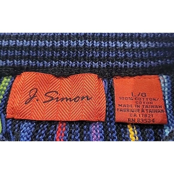 Vintage Coogi Style Sweater Men's Large J. Simon Pullover 3D Knit 100% Cotton - Picture 4 of 14